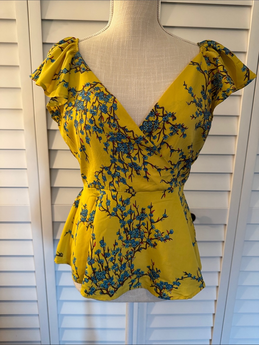 Monteau Faux Wrap V-Neck Peplum Blouse